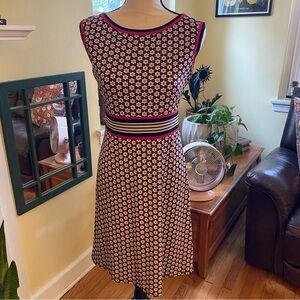 Max Studio Stretch Dress Red Black Geometric Print Defined Waist Size S